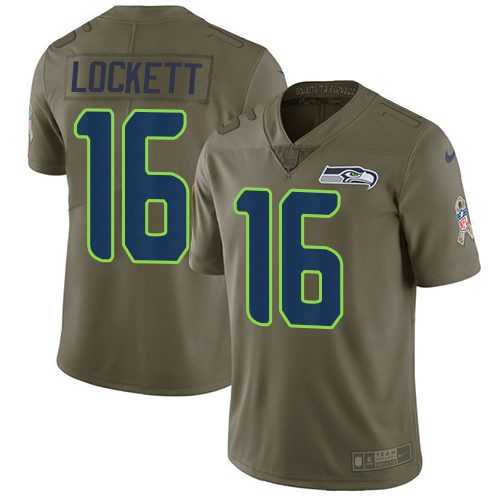 Nike Seahawks #16 Tyler Lockett Olive Men's Stitched NFL Limited Salute to Service Jersey - Click Image to Close